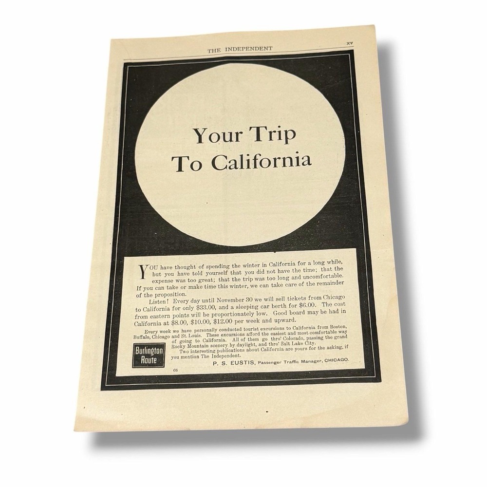 1903 Burlington Route Advertisement for California Trip Original Vintage AE